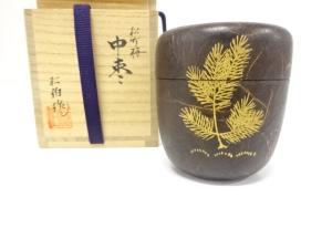 松伯造　漆塗り蒔絵　松竹梅　中棗